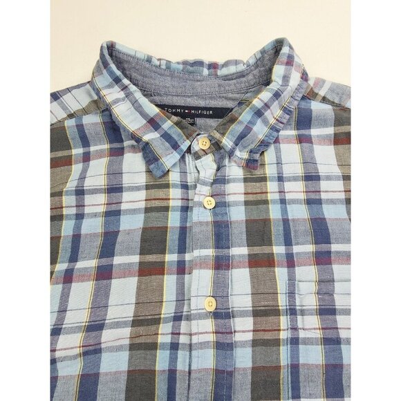 Tommy Hilfiger Size 4XL Mens Multi Check Short Sleeve Logo Linen Cotton Shirt - Picture 11 of 11